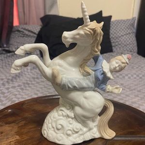 Vintage ARDALT (Lenwile China) Porcelain Unicorn w/Clown Figurine-Hand painted